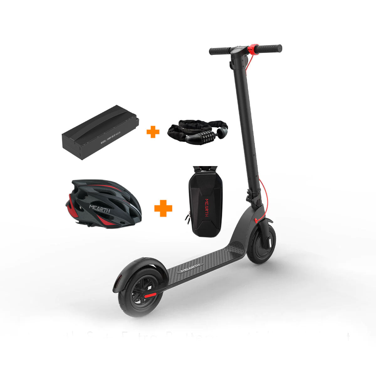 Mearth S 2024 E-Scooter Bundle (Extra Battery + E-Scooter Lock + Airlite Electronic Scooter Helmet + Hard Shell Storage Bag)